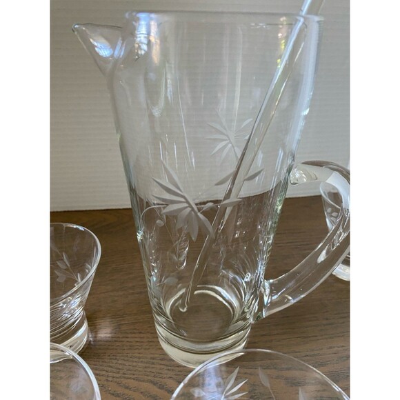 Vintage Cut Glass Cocktail Set ( Includes, Pitcher, 6 Matching Glasses, Stir - Picture 9 of 9